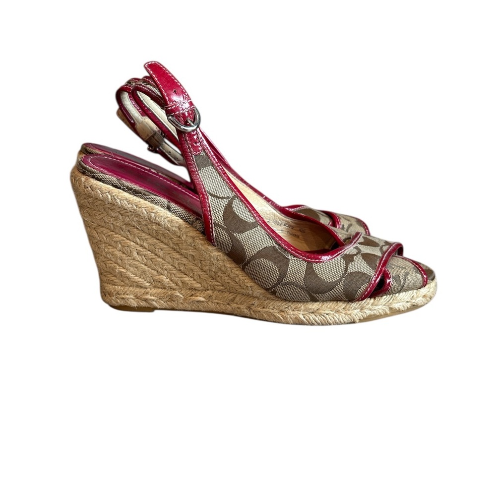 Coach Signature Pink and Tan Wedge Espadrilles - Picture 3 of 7
